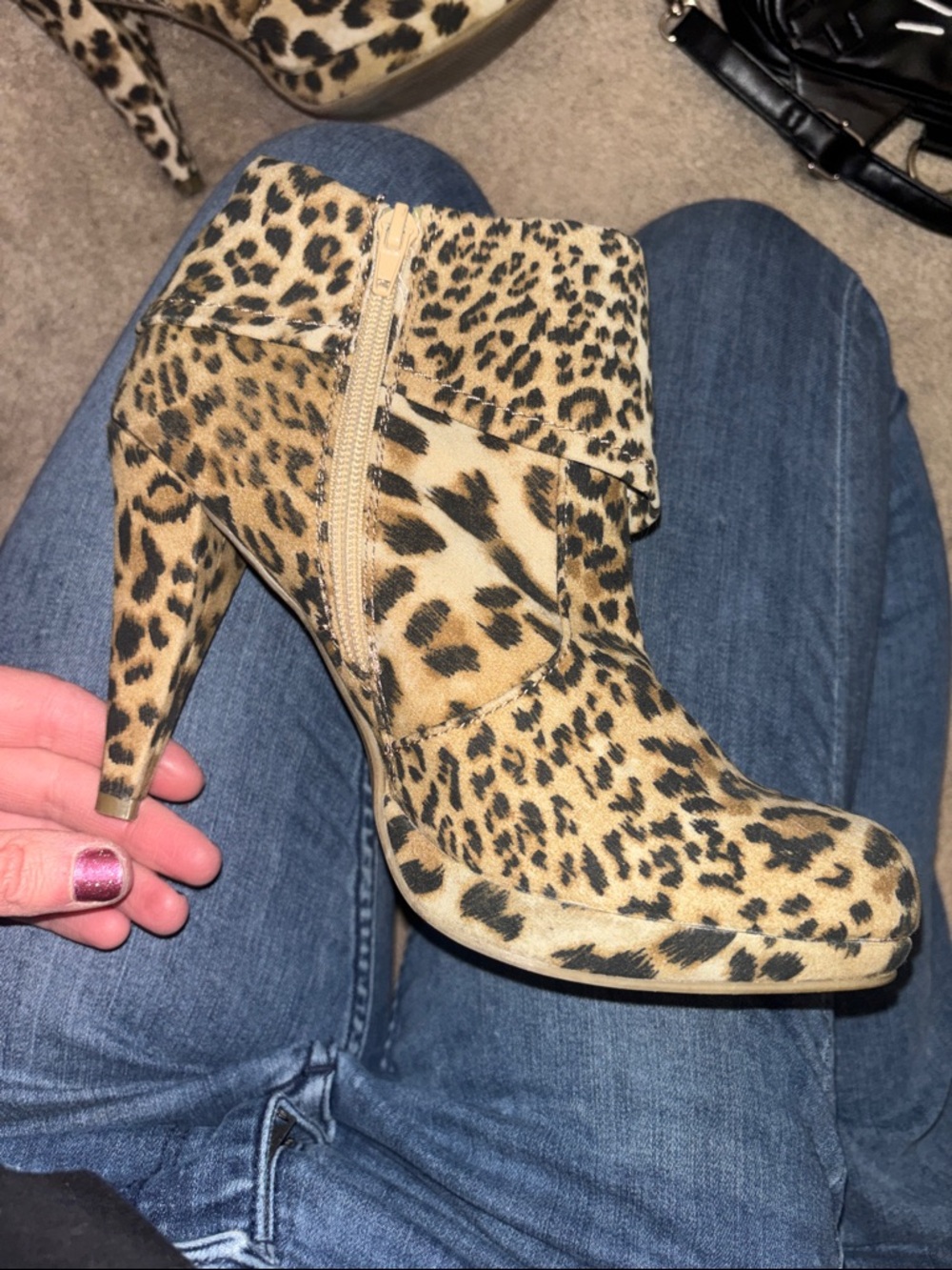 Xappeal Leopard Print Ankle Booties in Tan and Black - Picture 3 of 7